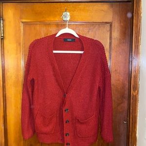 Red cardigan